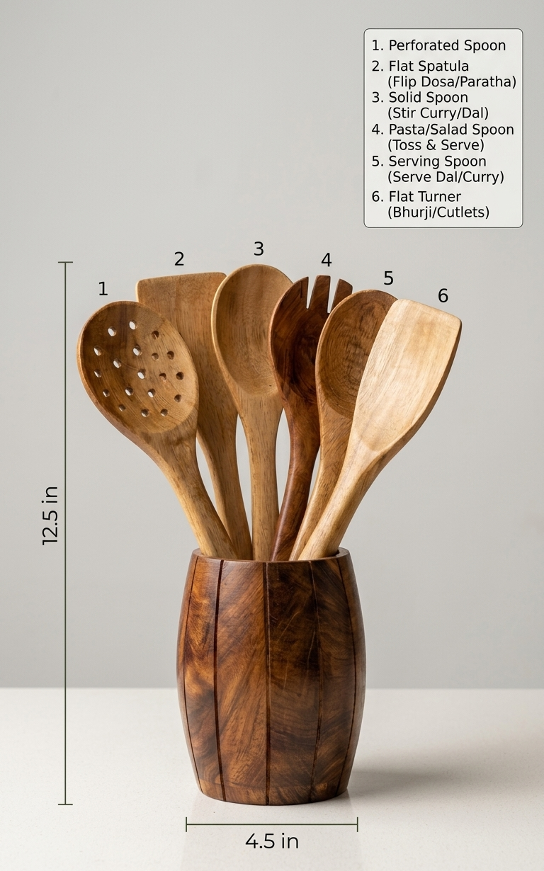 Vanam Wooden Spatula Set of 6 with Holder