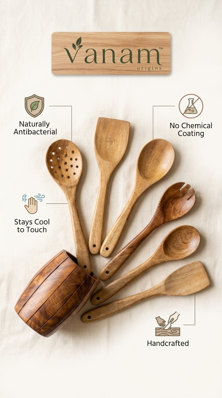 Vanam Wooden Spatula Set of 6 with Holder