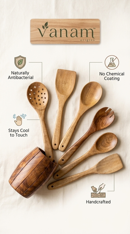Vanam Wooden Spatula Set of 6 with Holder