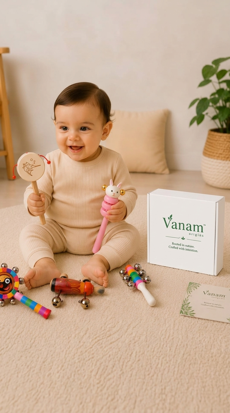 Vanam Little Roots Wooden Baby Rattle Set